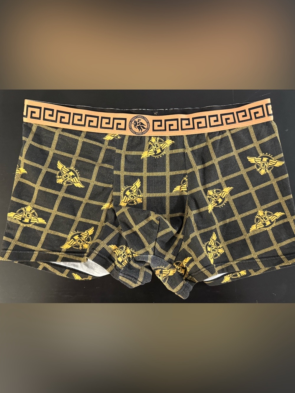 Fendi Black and Gold Logo Grid Boxer Briefs